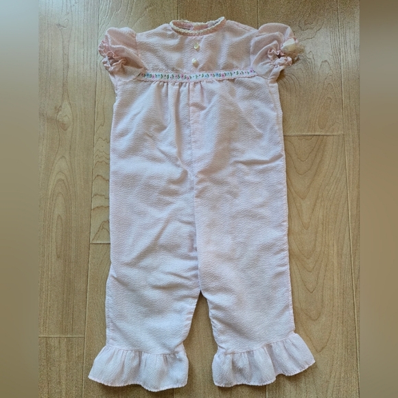 Vintage 1980s-1990s pale pastel pink lightweight linen pants romper jumpsuit - Picture 6 of 6